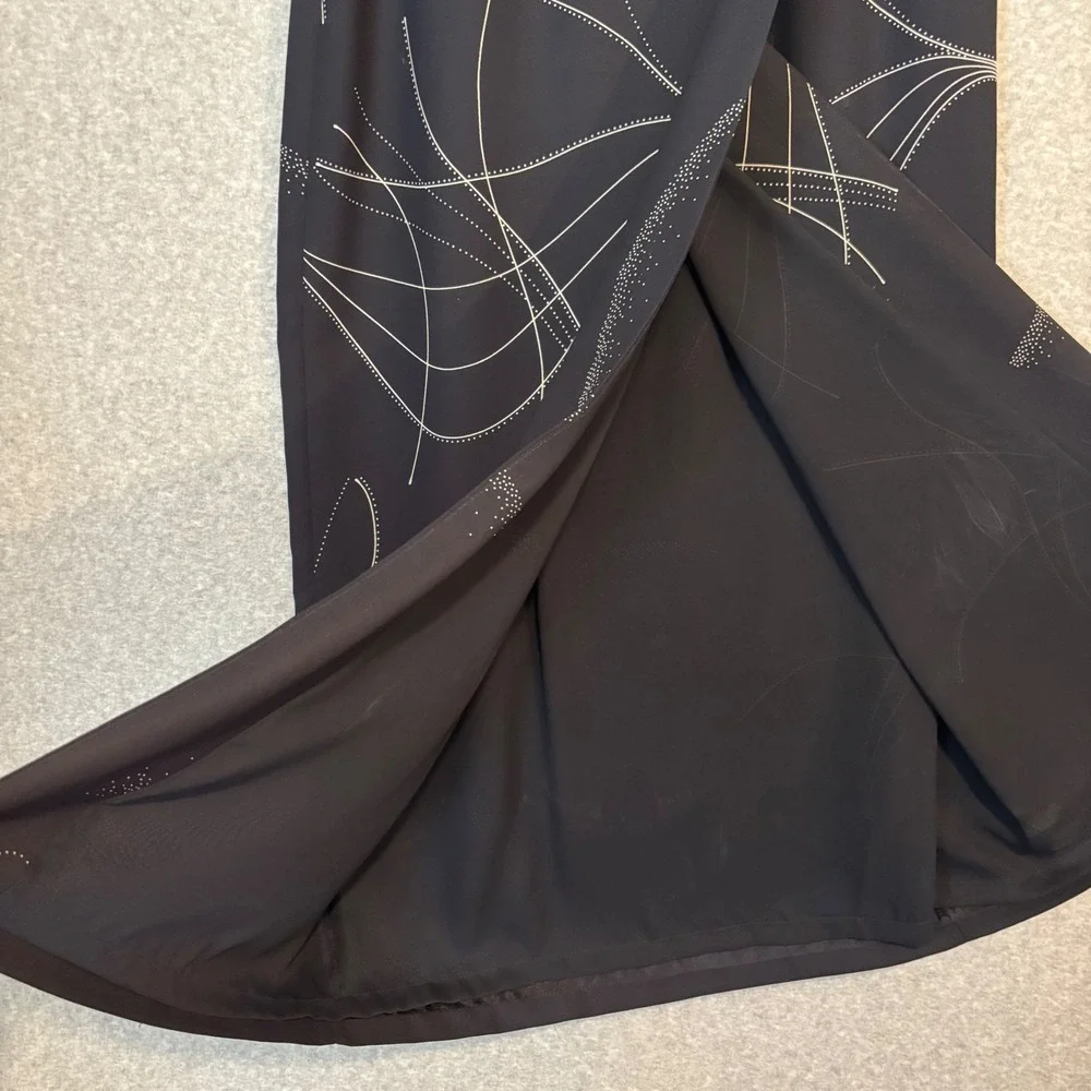 Chaus Women's 12 Maxi Skirt‎ Career Black Abstract Print Faux Wrap Artsy Witchy